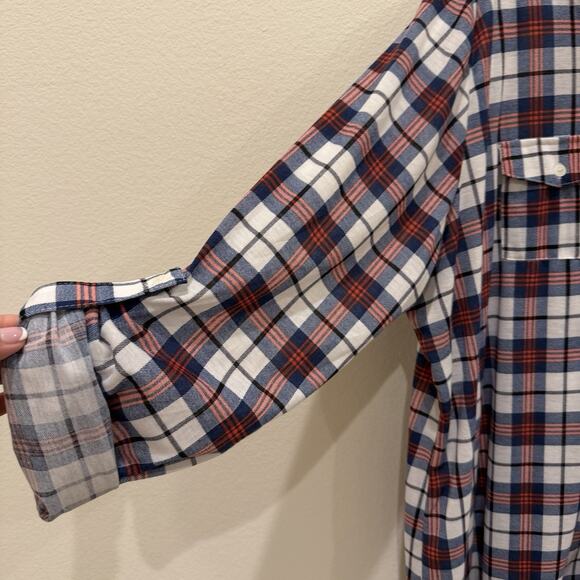 NWT Always Indigo Women’s Top Button Up Plus Size 3X Red Blue Plaid Flannel Look - Picture 7 of 11
